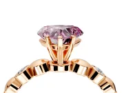 Solitaire Engagement Ring Setting for Fancy Pink Heart-Shaped Center with Beaded Bezel Station Band and Prong Head in Rose Gold