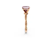 Solitaire Engagement Ring Setting for Fancy Pink Asscher Cut Center with Twist Band and Bead Prong Head in Rose Gold