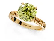 Solitaire Engagement Ring Setting for Fancy Yellow Round Cut Center with Milgrain X Pattern Band and Prong Head in Yellow Gold