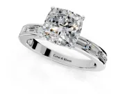 Solitaire Engagement Ring Setting for Cushion Cut Center with Channel Baguette Band and Prong Head in Platinum
