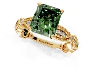 Solitaire Engagement Ring Setting for Fancy Green Radiant Cut Center with Marquise Panel Band and Prong Head in Yellow Gold