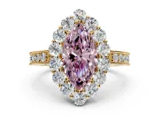 Halo Engagement Ring Setting for Fancy Pink Marquise Center with Milgrain Channel Band and Prong Head in Yellow Gold