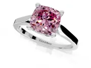 Solitaire Engagement Ring Setting for Fancy Pink Cushion Cut Center with Tapered Shoulders and Prong Head in Platinum