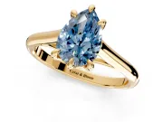 Solitaire Engagement Ring Setting for Fancy Blue Pear-Shaped Center with Cathedral Band and Prong Head in Yellow Gold