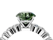 Shared-Prong Engagement Ring Setting for Fancy Green Round Cut Center with Graduated Accents and Prong Head in Sterling Silver