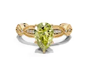 Solitaire Engagement Ring Setting for Fancy Yellow Pear-Shaped Center with Marquise Panel Band and Prong Head in Yellow Gold
