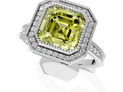 Halo Engagement Ring Setting for Fancy Yellow Asscher Cut Center with Milgrain Pave Band and Bezel Head in Sterling Silver