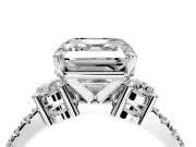 3 Stone Engagement Ring Setting for Asscher Cut Center with Round Cut Side Accents and Prong Head in Sterling Silver