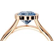 Solitaire Engagement Ring Setting for Fancy Blue Cushion Cut Center with V Split Shank and Bezel Head in Rose Gold