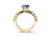 Shared-Prong Engagement Ring Setting for Fancy Blue Heart-Shaped Center with Graduated Accents and Prong Head in Yellow Gold