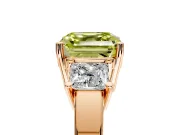 3 Stone Engagement Ring Setting for Fancy Yellow Asscher Cut Center with Matching Side Accents and Prong Head in Rose Gold
