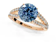 Solitaire Engagement Ring Setting for Fancy Blue Round Cut Center with Pave Split Shank and Prong Head in Rose Gold