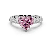 Solitaire Engagement Ring Setting for Fancy Pink Heart-Shaped Center with Multi-Row Accents and Prong Head in Sterling Silver