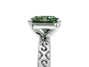 Solitaire Engagement Ring Setting for Fancy Green Radiant Cut Center with Scrollwork Band and Prong Head in Sterling Silver