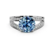 Split Shank Engagement Ring Setting for Fancy Blue Round Cut Center with Pave Split Shank and Prong Head in Sterling Silver