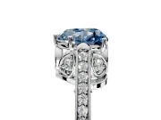 Cathedral Engagement Ring Setting for Fancy Blue Heart-Shaped Center with Antique-Style Pave Band and Prong Head in Platinum