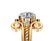 Solitaire Engagement Ring Setting for Round Cut Center with Twisted Band and Scroll Prong Head in Yellow Gold