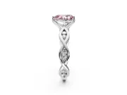 Solitaire Engagement Ring Setting for Fancy Pink Pear-Shaped Center with Accented Twist Band and Leaf Prong Head in White Gold
