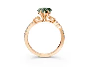 Leaf Motif Engagement Ring Setting for Fancy Green Heart-Shaped Center with Pave Band and Prong Head in Rose Gold