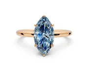 Hidden Halo Engagement Ring Setting for Fancy Blue Marquise Center with Thin Rounded Band and Prong Head in Rose Gold