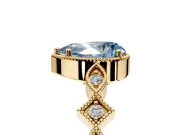 Milgrain Bezel Engagement Ring Setting for Fancy Blue Pear-Shaped Center with Marquise Stations and Bezel Head in Yellow Gold