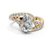 Solitaire Engagement Ring Setting for Pear-Shaped Center with Pave Bypass Twist Band and Prong Head in Yellow Gold