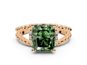 Halo Engagement Ring Setting for Fancy Green Radiant Cut Center with Rope Twist Split Shank and Prong Head in Rose Gold