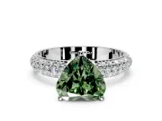 Solitaire Engagement Ring Setting for Fancy Green Heart-Shaped Center with Domed Multi-Row Pave Band and Prong Head in Platinum