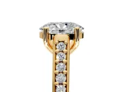 Solitaire Engagement Ring Setting for Oval Center with Pave Cathedral Band and Prong Head in Yellow Gold