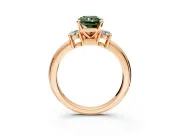 3 Stone Engagement Ring Setting for Fancy Green Radiant Cut Center with Wide Plain Band and Prong Head in Rose Gold