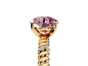 Rope Engagement Ring Setting for Fancy Pink Round Cut Center with Accent Shoulders and Prong Head in Yellow Gold