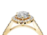 Halo Engagement Ring Setting for Marquise Center with Narrowing Pave Band and Prong Head in Yellow Gold