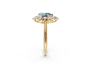 Small-Accent Cluster Halo Engagement Ring Setting for Fancy Blue Pear-Shaped Center with Plain Band and Prong Head in Yellow Gold