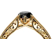Solitaire Engagement Ring Setting for Fancy Black Pear-Shaped Center with Engraved Pave Band and Prong Head in Yellow Gold