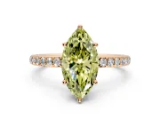 Solitaire Engagement Ring Setting for Fancy Yellow Marquise Center with Fine Pave Band and Prong Head in Rose Gold