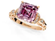 Solitaire Engagement Ring Setting for Fancy Pink Asscher Cut Center with Filigree Band and Prong Head in Rose Gold