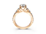 Solitaire Engagement Ring Setting for Oval Center with Graduated Shared Prongs and Prong Head in Rose Gold