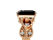 Leaf Engagement Ring Setting for Fancy Black Emerald Cut Center with Milgrain Accent Band and Prong Head in Rose Gold