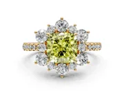 Floral Halo Engagement Ring Setting for Fancy Yellow Cushion Cut Center with Pave Accents and Prong Head in Yellow Gold