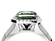 Halo Engagement Ring Setting for Fancy Green Asscher Cut Center with Knife Ridge Cathedral Band and Prong Head in White Gold
