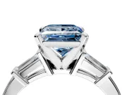 3 Stone Engagement Ring Setting for Fancy Blue Princess Cut Center with Channel Baguette Accents and Prong Head in Sterling Silver