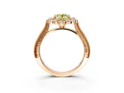 Milgrain Halo Engagement Ring Setting for Fancy Yellow Oval Center with Bezel Point Accents and Prong Head in Rose Gold