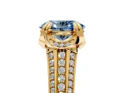 Solitaire Engagement Ring Setting for Fancy Blue Oval Center with Accented Split Shank and Prong Head in Yellow Gold