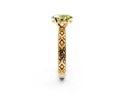 Solitaire Engagement Ring Setting for Fancy Yellow Oval Center with Milgrain X Pattern Band and Prong Head in Yellow Gold