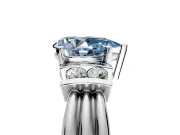 Solitaire Engagement Ring Setting for Fancy Blue Pear-Shaped Center with Grooved Bar Accent Band and Prong Head in Sterling Silver