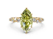 Cluster Engagement Ring Setting for Fancy Yellow Marquise Center with Round Cut Accent Band and Prong Head in Yellow Gold