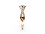 3 Stone Engagement Ring Setting for Round Cut Center with Pave Split Shank and Prong Head in Rose Gold