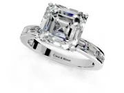 Solitaire Engagement Ring Setting for Asscher Cut Center with Channel Baguette Band and Prong Head in Platinum