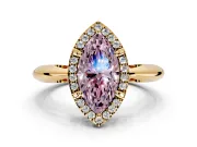 Halo Engagement Ring Setting for Fancy Pink Marquise Center with Tapered Plain Band and Prong Head in Yellow Gold