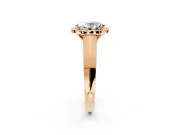 Halo Engagement Ring Setting for Oval Center with Knife Ridge Cathedral Band and Prong Head in Rose Gold
